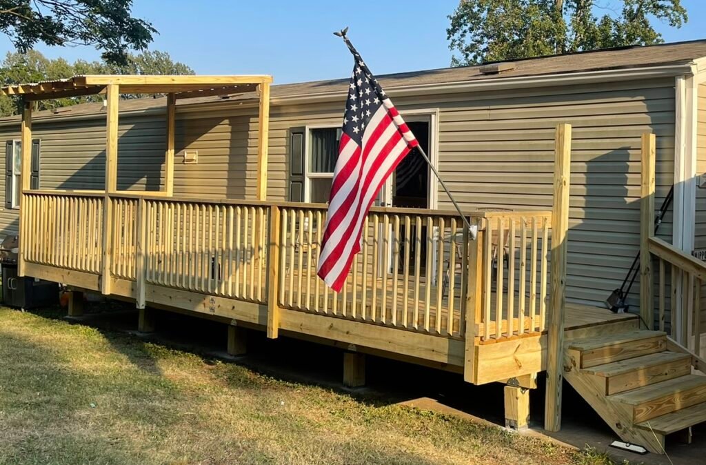 Custom wooden deck built by Stu from STUpendous Services for a home in Central Virginia.